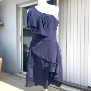Shoshanna Navy One Sleeve Ruffle Dress Size 6